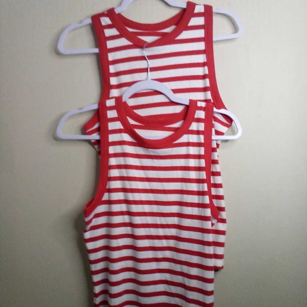 A New Day Tank Top Women XL Lot Of 2 Soft Stretch Stripe Red White